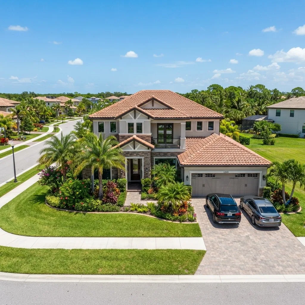 Modern two-story suburban home in a master-planned community in Estero, Florida
