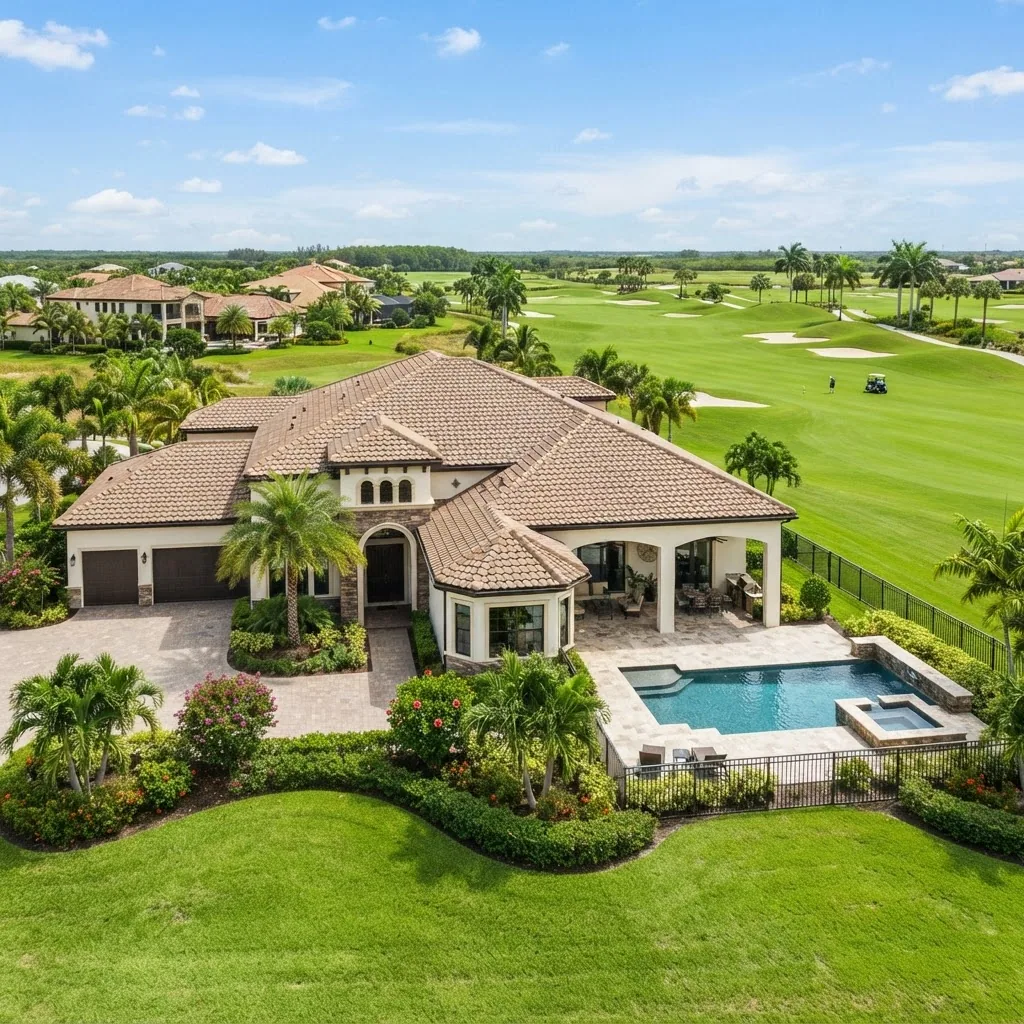 Upscale home on a golf course in a Bonita Springs, Florida master-planned community