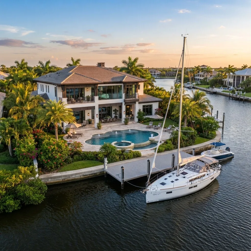 Waterfront canal home with private dock and sailboat in Aqualane Shores, Naples, Florida